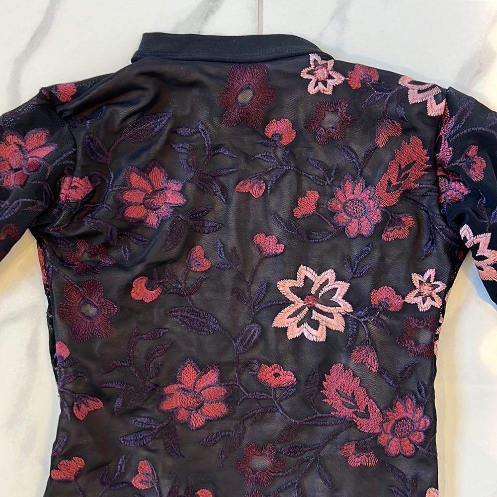Soel Floral Embroidered Mesh Long Sleeve Open Back Leo Leotard Girls’s L - Picture 2 of 13
